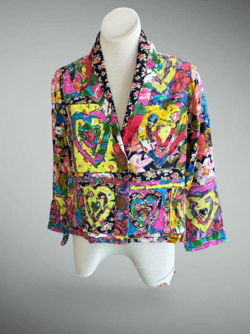 Sandy Starkman Vintage Art to Wear Funky Colorful Hearts Patchwork Boho Jacket